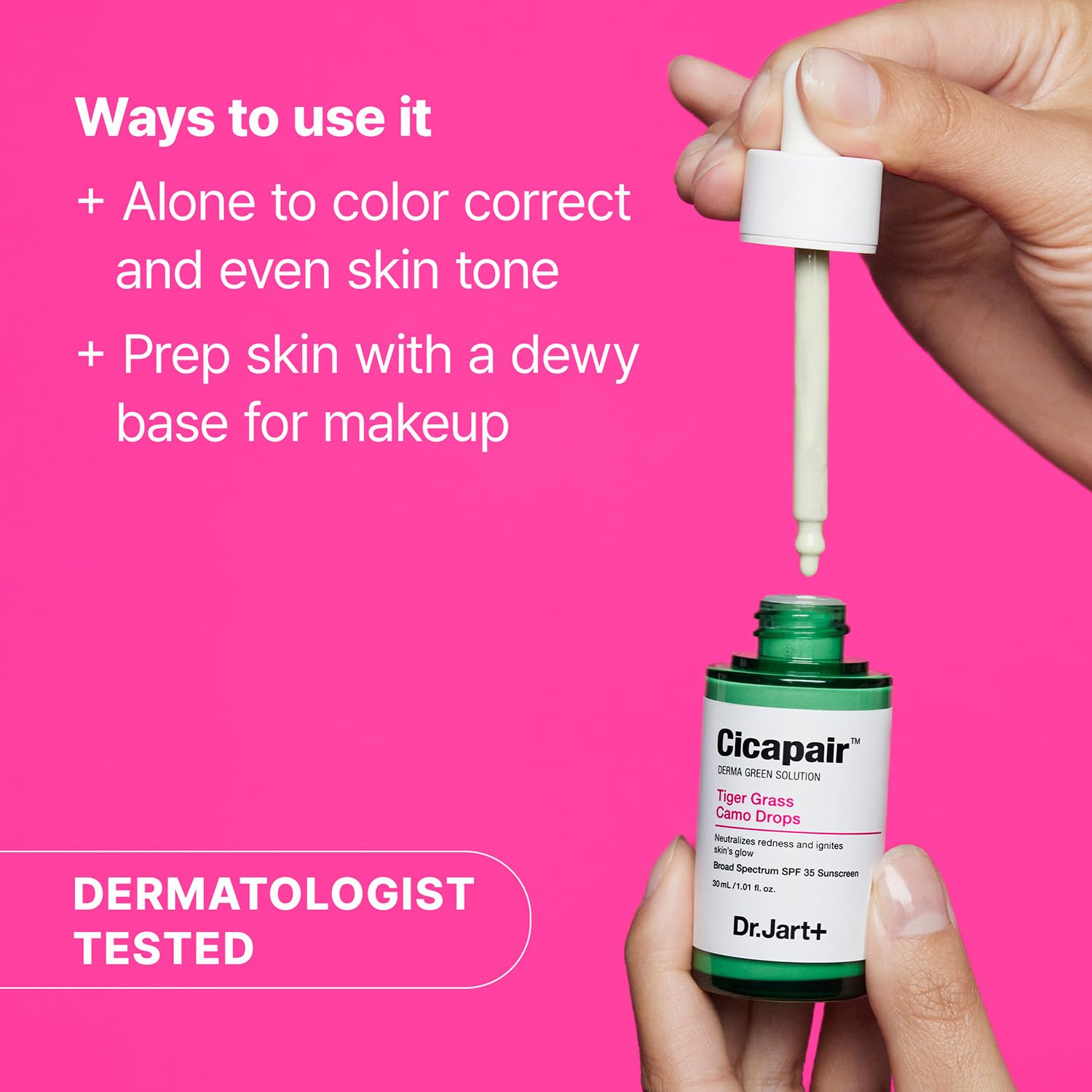 Dr.Jart+ Cicapair Tiger Grass Camo Drops Tinted Serum SPF 35 with Centella Asiatica | Skin Tint | Korean Skin Care Makeup Hybrid, 1.01 Fl Oz