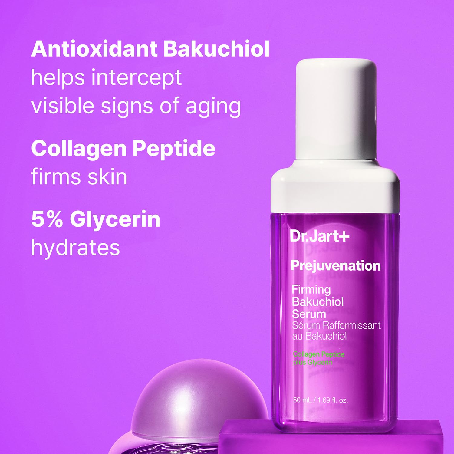 Dr.Jart+ Prejuvenation Firming Bakuchiol Serum with Collagen Peptides | Korean Anti Aging Serum | Sensitive Skin Friendly | Korean Skin Care, 1.69 Fl Oz