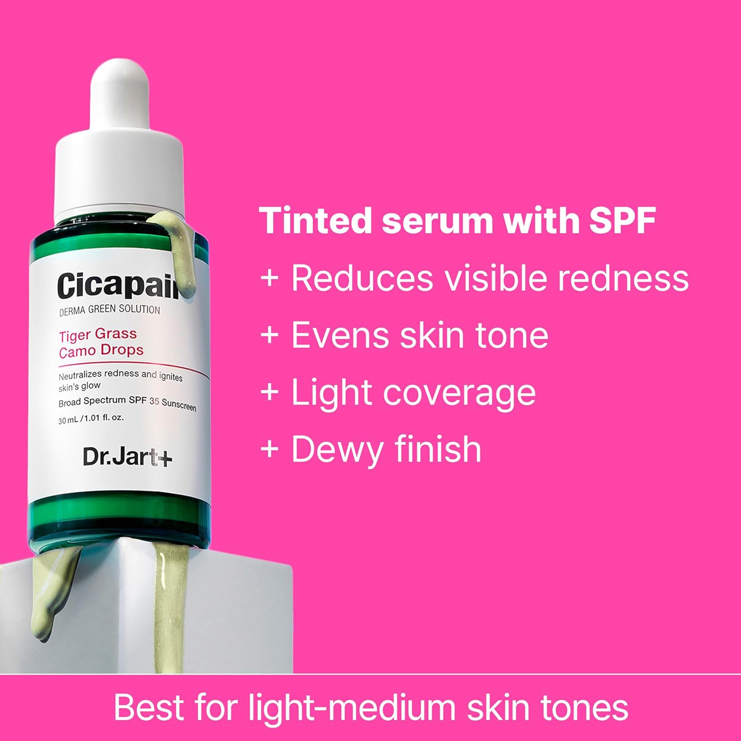 Dr.Jart+ Cicapair Tiger Grass Camo Drops Tinted Serum SPF 35 with Centella Asiatica | Skin Tint | Korean Skin Care Makeup Hybrid, 1.01 Fl Oz